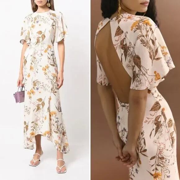 REFORMATION CARLOTTA Maxi Flutter Sleeve Dress in Frolic US 0 NWT - Picture 4 of 12